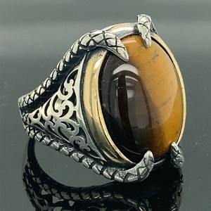 Anillo de garra de plata 925 hecho a mano para hombre, anillo de piedras preciosas de piedra de ojo de Tigre, joyería fina - Product Image 2