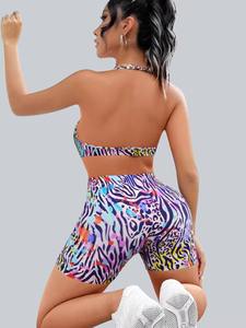 Custom Wholesale Sublimation Printed Womens Yoga Set Sports Bra & Boxer <b>Shorts</b> 2 Piece Activewear Set - Product Image 5