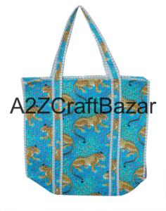 Sac fourre-tout en coton matelassé fait à la main en Inde pour femmes, spacieux, style bohème, pour le shopping, le transport, sacs en tissu écologiques - Product Image 2