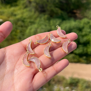 Tự nhiên Rose Quartz Mặt 21 mét với Bail Moon Shape nối 18K vàng mạ điện duy nhất Bail DIY làm kết nối cung <span class=keywords><strong>c</strong></span>ấp - Product Image 5