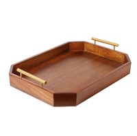 Plateau de service en bois d'acacia personnalisable Grand design rond avec poignée Style moderne pour la maison, la fête de mariage ou le restaurant