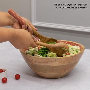 Charmant bol en bois imprimé artistique Accent décoratif pour table à manger, affichage de service de cuisine et décoration intérieure contemporaine - Product Image 3