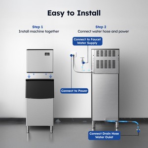 Machine à glaçons commerciale 400 lb/24h en acier inoxydable avec stockage de 250 lb, nettoyage automatique, glaçons rapides en 11-20 min - Product Image 6