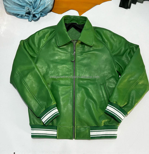 Haut hommes en cuir PU manches régulières Double couture cousu deux pièces col fantaisie extérieur Bomber veste OEM High Street - Product Image 5