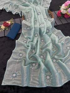 Saree de seda Kerala suave de primera calidad con hermosas lentejuelas y brocas Khatli estirables para todo el trabajo, incluido el borde de tuberías para adultos - Product Image 4