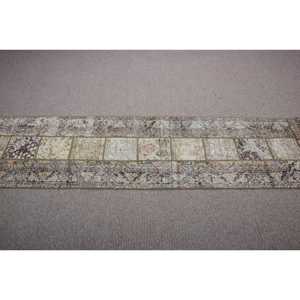 พรมตุรกีขนาด 1.9x8 ฟุต, พรมวินเทจแบบยาว, พรมขอบสีน้ำตาลเทา - Product Image 3