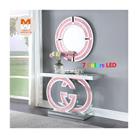Tables consoles en verre GG LED avec miroir effet diamant broyé pour salon