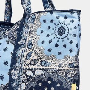 Women Large-<b>Patchwork</b> Pattern Tote <b>Bag</b> Blue-Soft Handle-Reusable Canvas Shopping <b>Bag</b> Fashion Custom Logo-Striped Canvas-Beach - Product Image 5