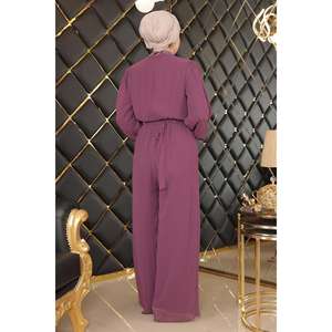 MSW19153-4 Combinaison-robe en mousseline violette avec détails en pierres, taille ornée de sequins, robe de bal longue pour soirées de bal - Product Image 5