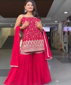 Bule เสื้อบอลลีวู้ด georgette เสื้อเธรดการทำงาน sharara กับ dupatta ชุดแต่งงานราคาขายส่งเสื้อผ้าชาติพันธุ์ - Product Image 2