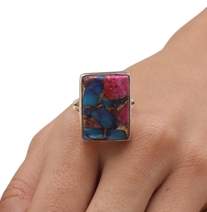 Anillo giratorio de turquesa con piedras preciosas hechas a mano de Plata de Ley 925, anillo de joyería fina de diseñador de alta calidad estampado 925 - Product Image 1