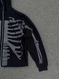 Nueva ropa de calle logotipo personalizado calavera Halloween Sudadera con capucha de gran tamaño esqueleto grueso cremallera completa sudaderas con capucha hombres de alta calidad - Product Image 2