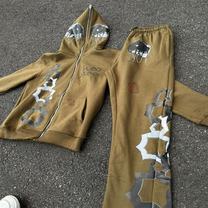 Ensemble sweat-shirt et pantalon en coton lourd surdimensionné pour homme, sweat-shirt ample à logo imprimé, pantalon évasé à coupe régulière - Product Image 3