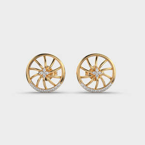 Luxury 14K Rose/Yellow/White Gold Diamond <b>Stud</b> <b>Earrings</b> for Women | 0.07ct | Modern Swirl Wheel Design | Anniversary Gift | <b>Fine</b> - Product Image 1