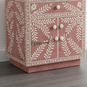 โต๊ะข้างเตียงดีไซน์ลายดอกไม้ประดับกระดูกสีชมพูทันสมัยเป็นมิตรกับสิ่งแวดล้อมทำด้วยมือพร้อมตู้ลิ้นชักสำหรับห้องนั่งเล่น - Product Image 2