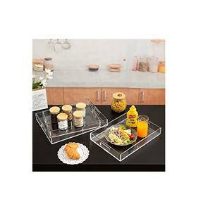 Customized Clear <b>Acrylic</b> Serving Trays with Gold Handle Decorative Trays 2 piece for square shape white color hot selling - Product Image 2
