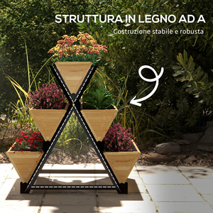 Outsunny-Maceta de 3 niveles para exteriores con 5 marcos de madera de abeto con agujeros de drenaje, 75x78x77 cm - Product Image 6