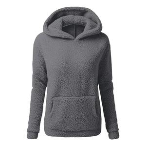Sudadera con capucha de manga informal de invierno personalizable para mujer, sudadera cálida de lana suave, Top bordado, forro de punto grueso de Color sólido - Product Image 5