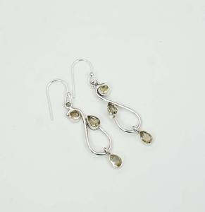 925 argent sterling massif mois de novembre pierre de naissance Citrine avec lunette réglage poire forme crochet boucle d'oreille - Product Image 1