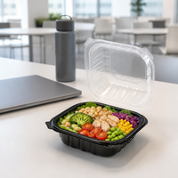Boîte alimentaire jetable carrée en PP à compartiment unique avec couvercle pour salades, soupes et plats de restaurant
