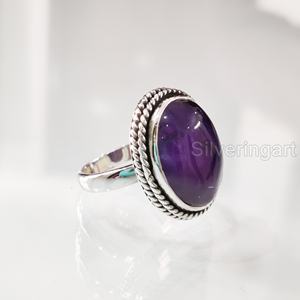 Women's Ring Natural Purple Amethyst Gemstone February Birthstone Simple Band Vintage Bohemian Jewelry 925 Sterling Silver Ring - Product Image 1