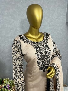 Trajes Salwar de 3 piezas de diseñador glamoroso, seda romana de alta calidad para bodas y fiestas, ropa festiva elegante para niñas - Product Image 5