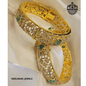 Diamond Green Stone <b>Bracelet</b> Gold Plated <b>Bangles</b> Elegant Jewelry Accessory - Product Image 3