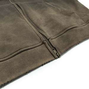 Acid Washing Spray Winter Oversized Zip-Up Hoodie 420g 100% algodón personalizado Casual Vintage sudadera desgastada - Product Image 5