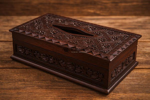 Premium Engraved <b>Floral</b> Pattern Carved Wooden Tissue <b>Box</b> & Holder for Dining Room and Bedroom Tradebyd - Product Image 3
