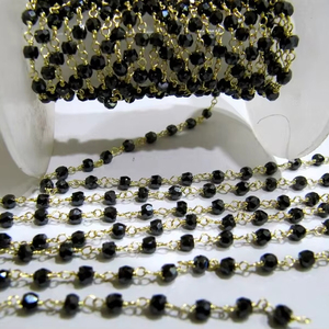 Cadena de Rosario envuelta en alambre de circonita cúbica con cuentas de tamaño de 3mm Micro facetado CZ Rondelle negro Natural - Product Image 1