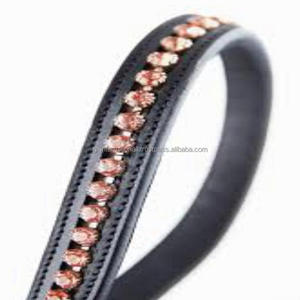 Correa de cuero para la frente de caballo ecuestre, de diseñador, con forma curva, cristales de cristal rosa, banda de lujo ecuestre - Product Image 4