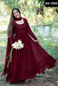 Ropa étnica india Fancy Georgette Plain Anarkali Vestidos con tallas grandes disponibles para bodas y festivales Ropa India - Product Image 5