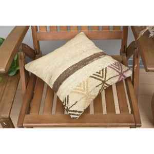 Luxury 14x14 Inch Beige Kilim Patchwork Wool <b>Pillow</b> Rustic Floral and Vintage Print <b>Throw</b> <b>Pillow</b> for Bedding Woven with Silk - Product Image 4