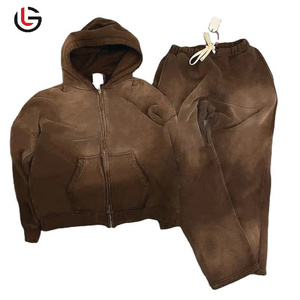 ชุดวอร์มซักกรดสำหรับผู้ชายไซส์พิเศษเสื้อมีฮู้ดคอปกแบบทึบชุดวิ่งออกกำลังกายสำหรับฤดูหนาวราคาถูกสองชิ้น - Product Image 1