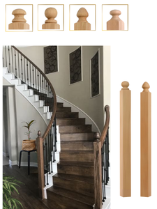Poteau de départ en chêne rouge modèle populaire 4004B avec dessus à boule personnalisable solide et durable moderne pour escaliers intérieurs et extérieurs - Product Image 5