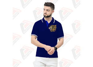 Signature T-shirt à rayures pour homme pour polo respirant et élégant avec des appliques de tissus en velours côtelé denim batik écologiques pour l'été - Product Image 6