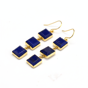Nouvelle arrivée 10mm carré coupe naturel Lapis Lazuli boucles d'oreilles fines pour les femmes en argent sterling massif 925 or 18 carats rhodium balancent goutte - Product Image 1