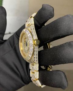 Montre personnalisée en diamant de marque haut de gamme, montre ronde et baguette entièrement glacée pour hommes, montre automatique de luxe pour hommes - Product Image 2