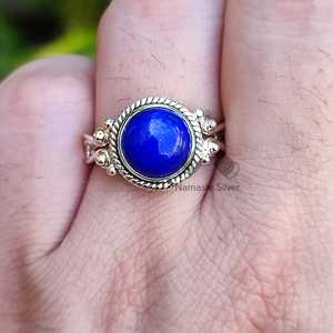 Handmade <b>Dainty</b> Minimalist Sterling Silver Women's <b>Ring</b> Lapis Lazuli Statement <b>Ring</b> with Bezel Setting Gift - Product Image 6