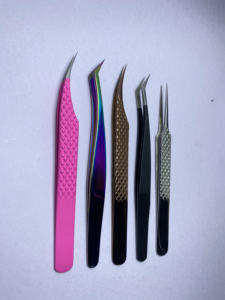 Kit de pinces à cils professionnelles de précision en acier inoxydable inclinées 5 pièces Outils de cils de haute qualité - Product Image 4