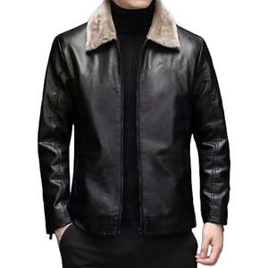Men's <b>Jackets</b> Men Clothing Long Sleeves Pockets Zipper Windproof Winter <b>Faux</b> <b>Black</b> <b>Fur</b> Leather Motorcycle Casual <b>Jackets</b> for Men - Product Image 2
