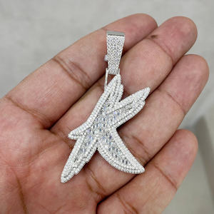 Best Quality Initial K Letter Personalized Pendant, Moissanite Baguette Font Hip Hop <b>Custom</b> <b>Name</b> <b>Necklace</b>, Iced Out Pendant - Product Image 5