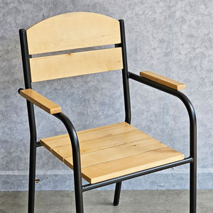Silla de Café Contemporánea de Madera de Pino con Estructura Redonda de Hierro con Recubrimiento en Polvo, Diseño Suave para Comedor de Restaurante GCF190 - Product Image 3