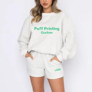 Conjunto de Sudadera y Pantalones Cortos de Punto Casual para Mujer, de Spandex/Poliéster, por Encima de la Rodilla, Color Sólido, Cómodo y Ligero, Ropa de Estar de Dos Piezas - Product Image 1