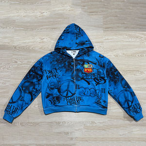 OEM Personnalisé Street Style All Over Imprimé et Chenille Logo Brodé Zip Up Graffiti Hoodies Hommes - Product Image 1