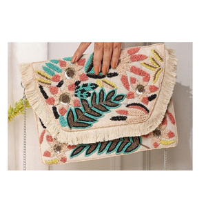 Indien artisanal Vintage broderie pochettes femmes Boho Style perlé coton à la mode soirée Shopping épaule sac à bandoulière - Product Image 2