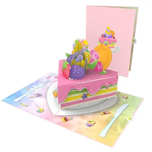 漂亮奶油蛋糕3D弹出式卡片母亲节周年生日3D卡片手工纸Las畅销书