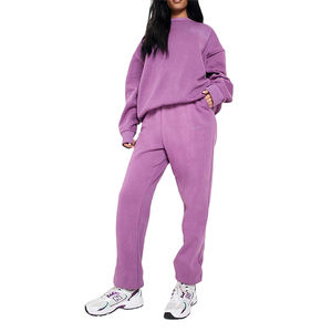 ชุดวอร์มผู้หญิงผ้าแคนวาสออร์แกนิค 100% คุณภาพสูง ขายส่ง แบบมีฮู้ด สีพื้น ทรงโอเวอร์ไซส์ สองชิ้น สำหรับฤดูหนาว - Product Image 1