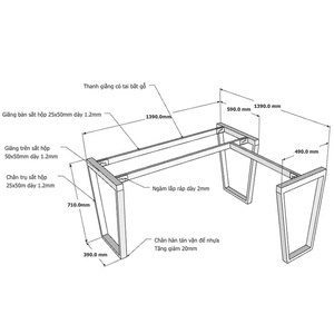 Trapez Concept L-Shaped Industrial Design 140x140cm Assembly Required Table <b>Legs</b> for Dining/Kitchen/Hospital Use Chairs-HCTC015 - Product Image 3