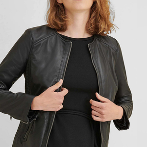 แจ็กเก็ตหนังแท้สำหรับผู้หญิง, แจ็กเก็ตรถจักรยานยนต์หนังแกะพร้อมแจ็กเก็ตสไตล์ครอปหนังแท้สำหรับผู้หญิง - Product Image 5